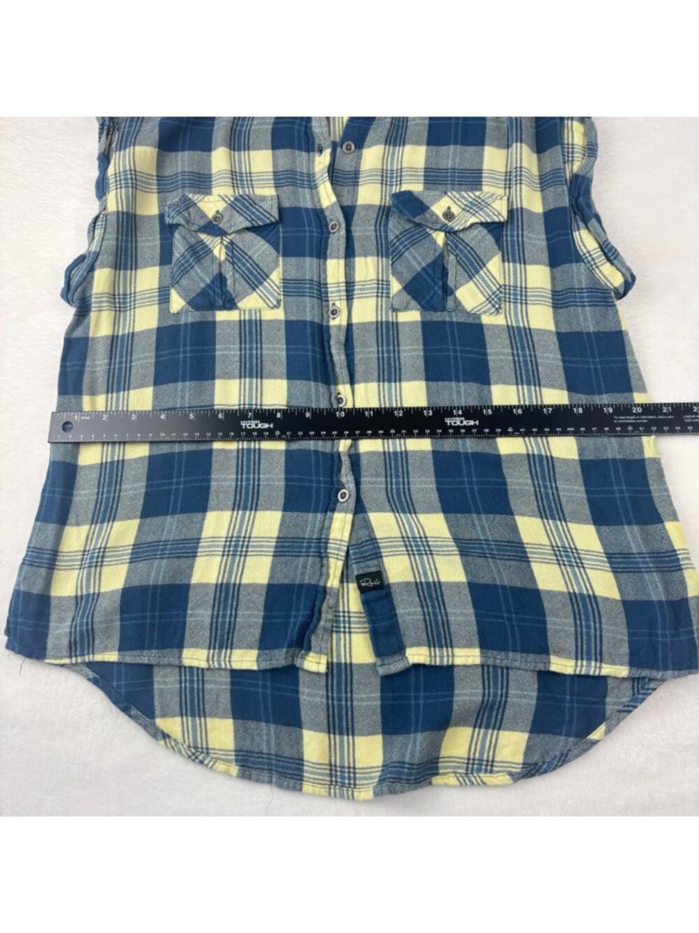 ✨3/$30 Rails S Sleeveless Yellow & Blue Plaid Button Down Shirt Front Pockets - Picture 3 of 10